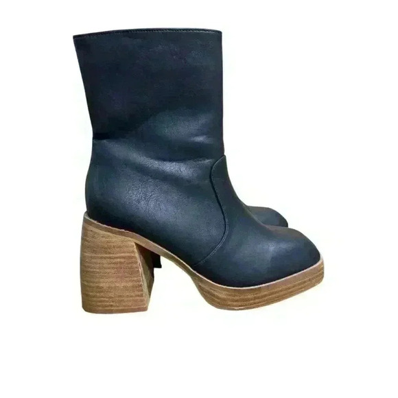 böhme Platform Black Leather Ankle Bootie Chunky 3” Heel Inner Ankle Zip Up 6.5 - Picture 6 of 11